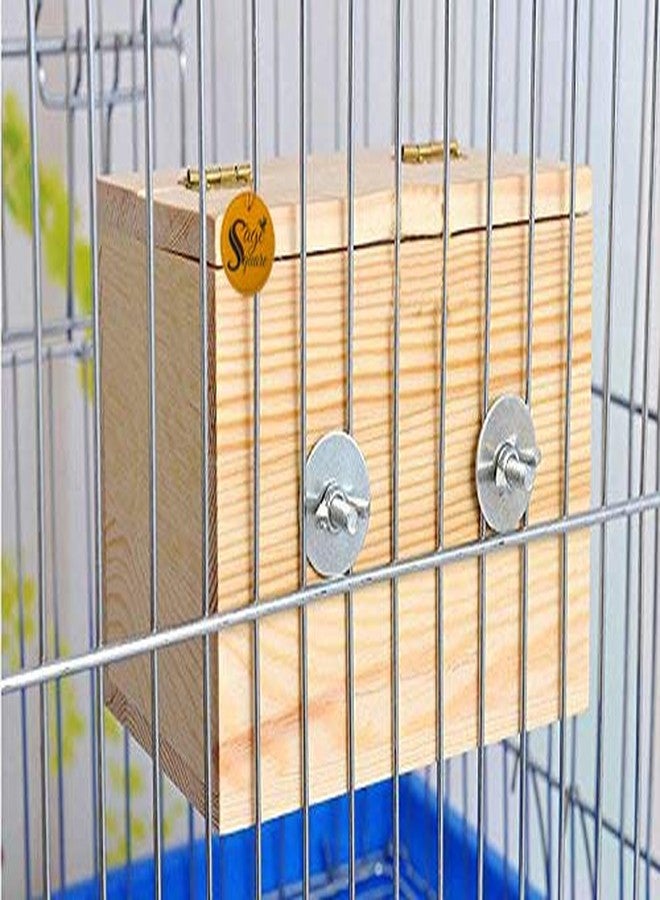 Sage Square Spewcial Combo of Natural Wood Mountable Bird Nest Breeding Box with Perch (Design for Small Birds) with Nesting Material (80grm) - Image 5